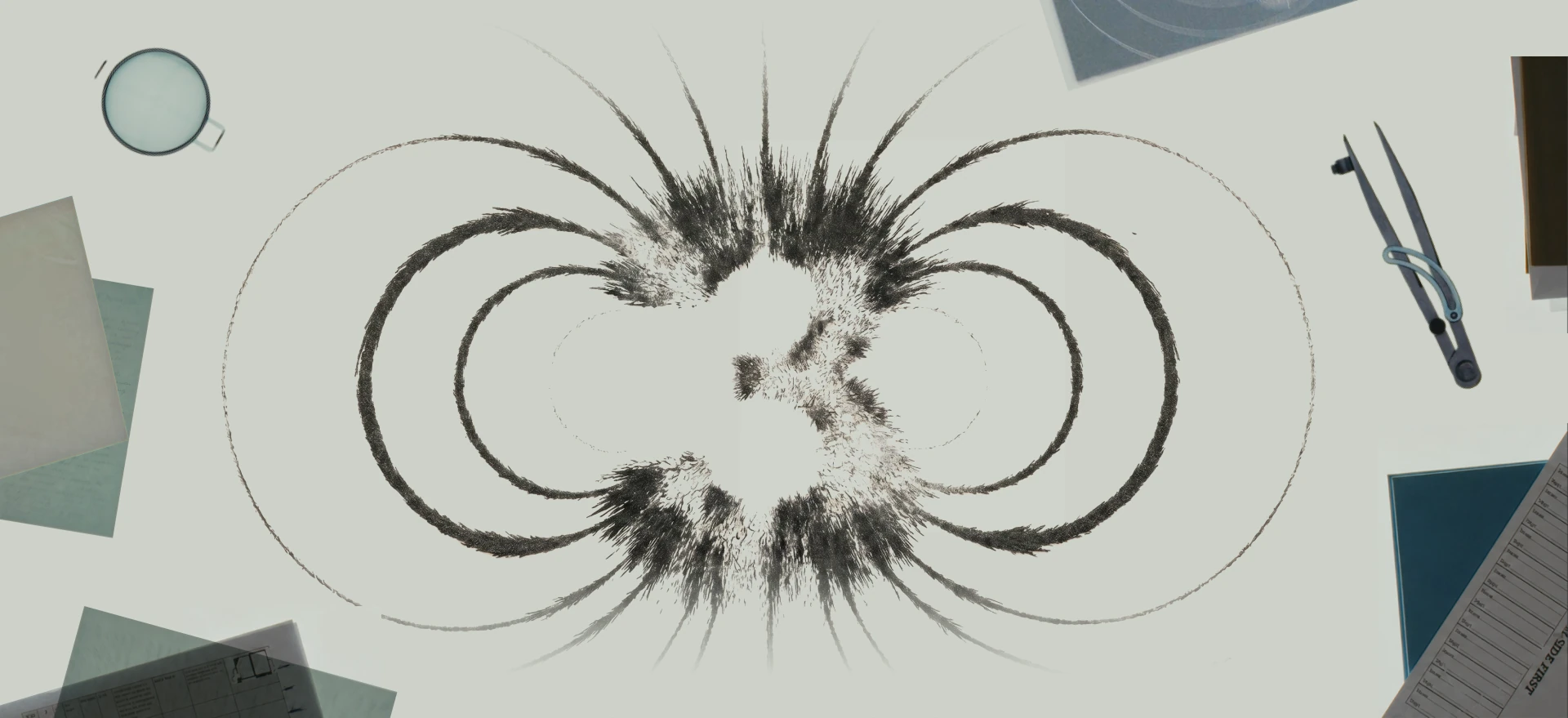 Official Kimi K3 launch teaser showing a mirrored black ink motif and drafting tools